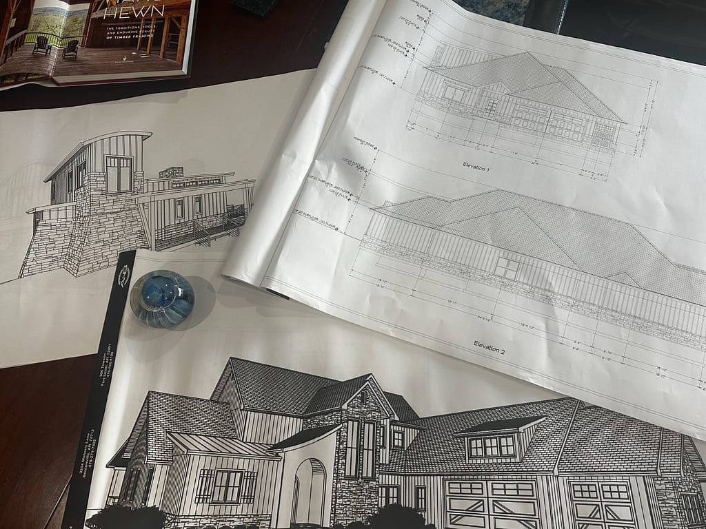 Architectural blueprints and design sketches