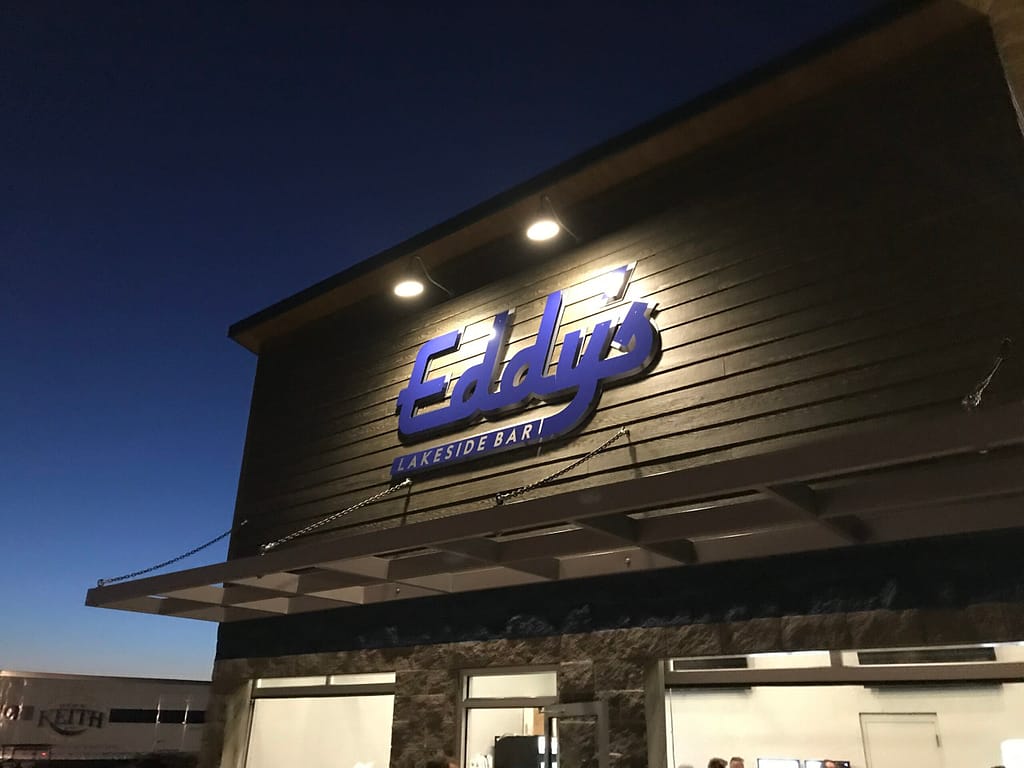 Lakeside bar at night
