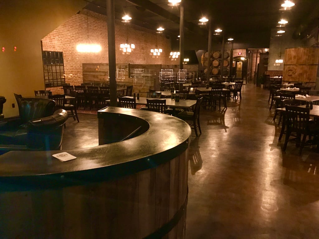 Front counter at restaurant with barrel theme