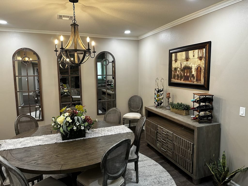 Dining room with mirrors after remodel