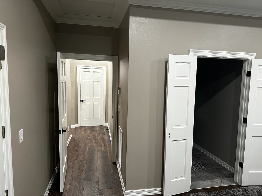 Master bedroom with closet after remodel